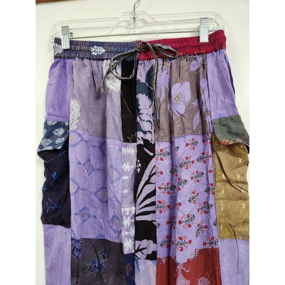 Ananta Patchwork Floral Multicolor Made in India Kantha Pull On Pants One Size - Picture 4 of 7